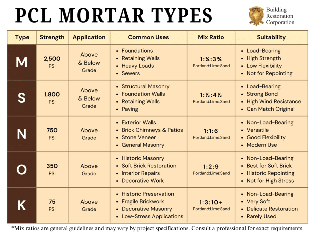 PCL Mortar Types Guide